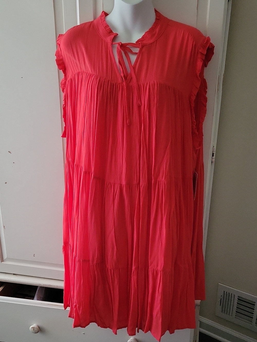 Sleeveless Ruffle Tie-Front Mini Dress in Coral